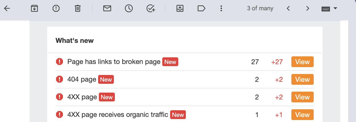 来自 Ahrefs Site Audit(网站诊断)的电子邮件提醒