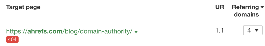Example of a broken page with backlinks