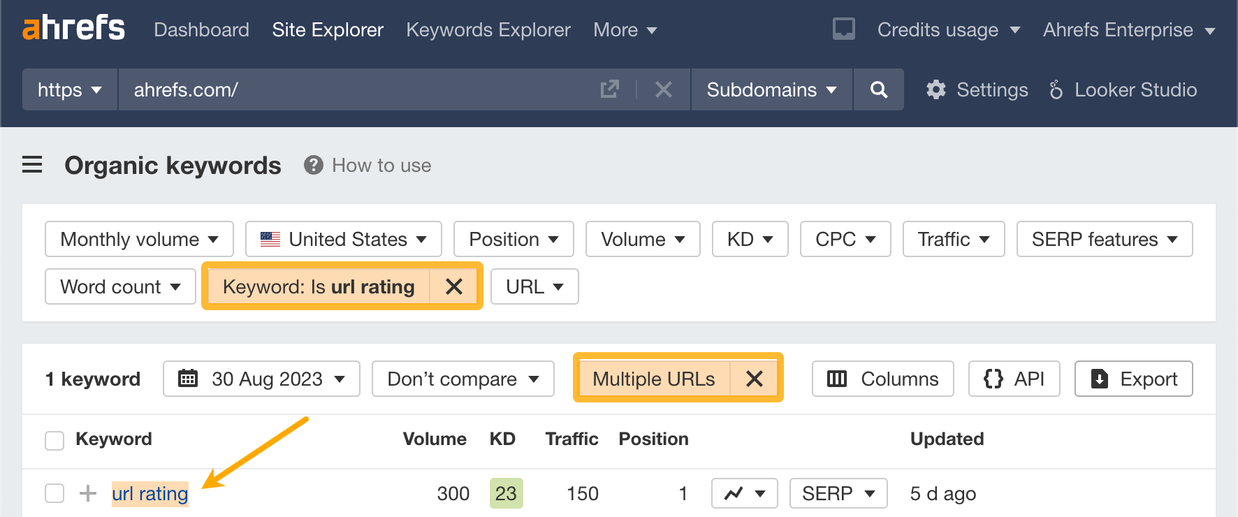 How to find keywords with multiple URLs ranking in Ahrefs' Site Explorer
